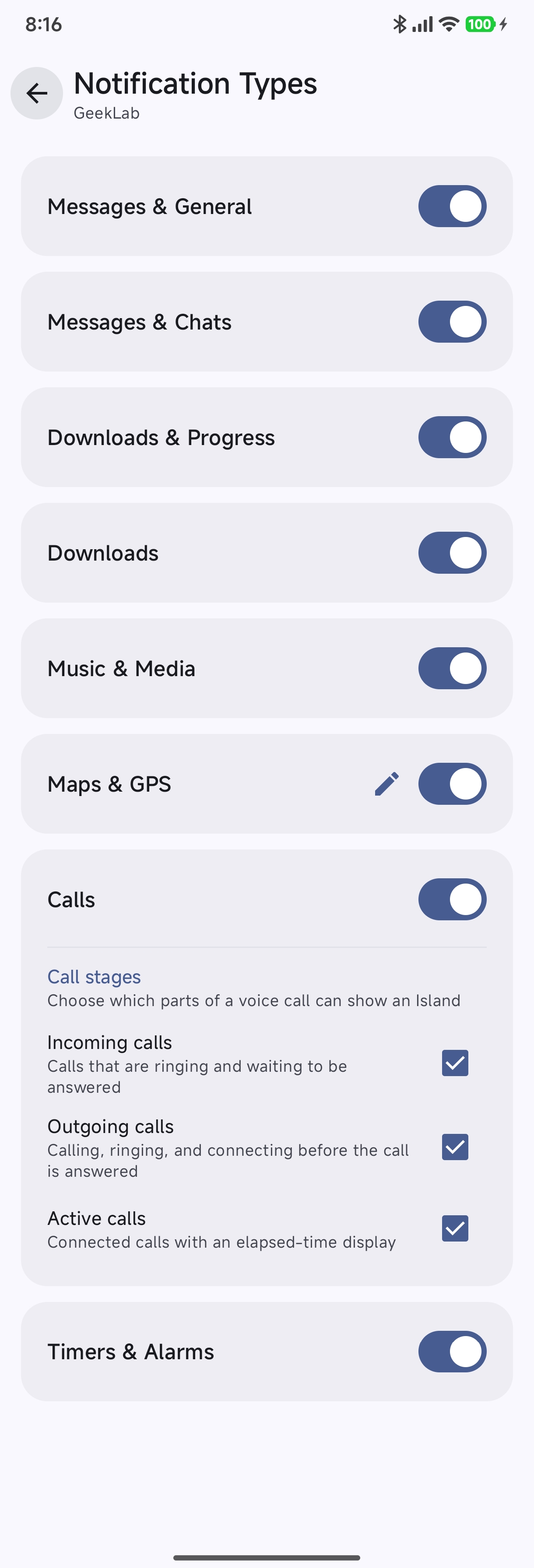App Notification Types Selection