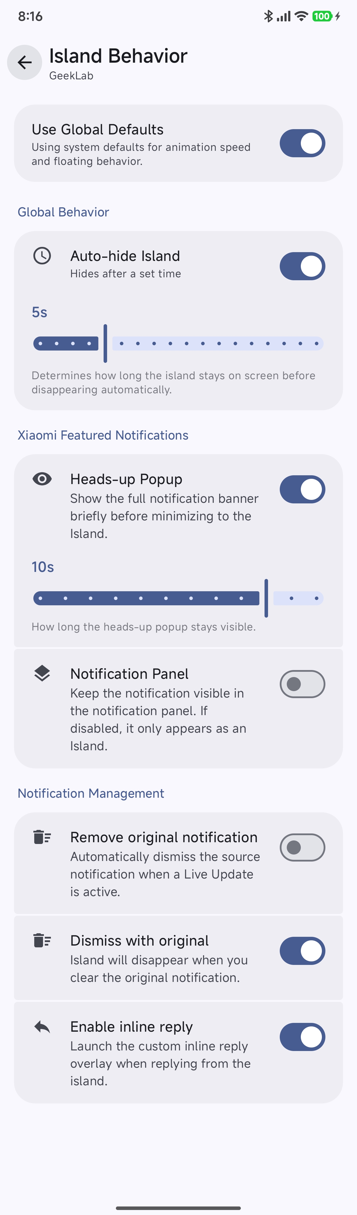 Per-App Island Behavior Overrides