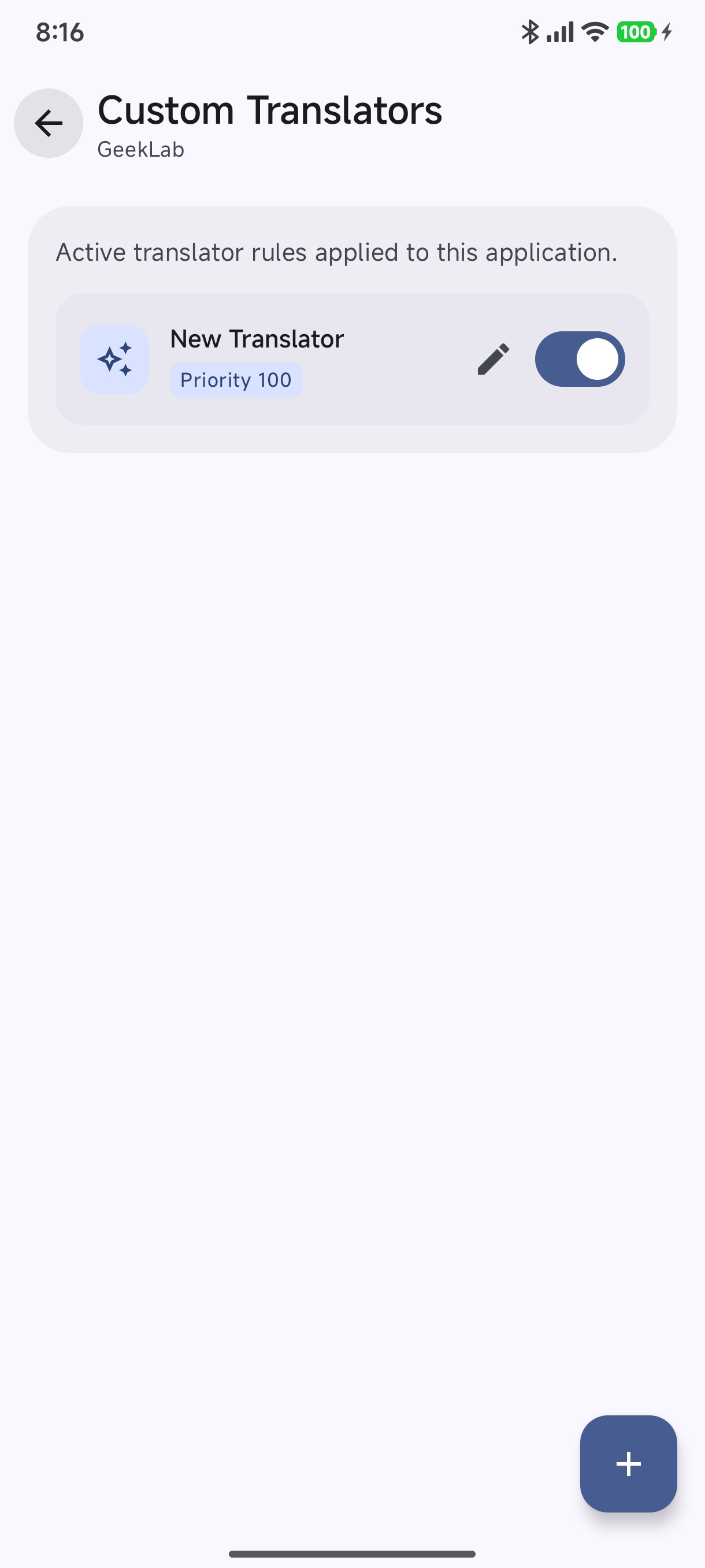 Per-App Custom Translators Screen