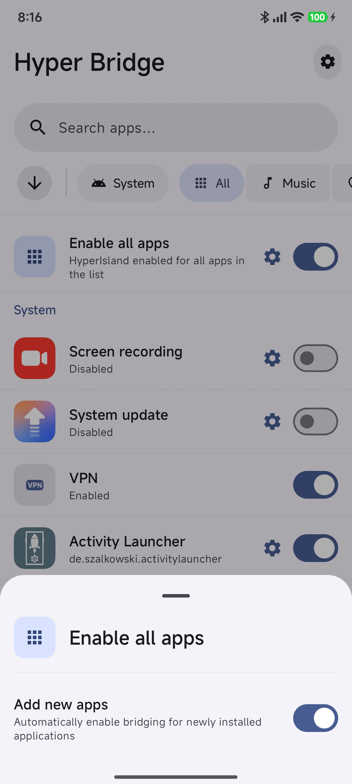 Enable All Apps Bottom Sheet
