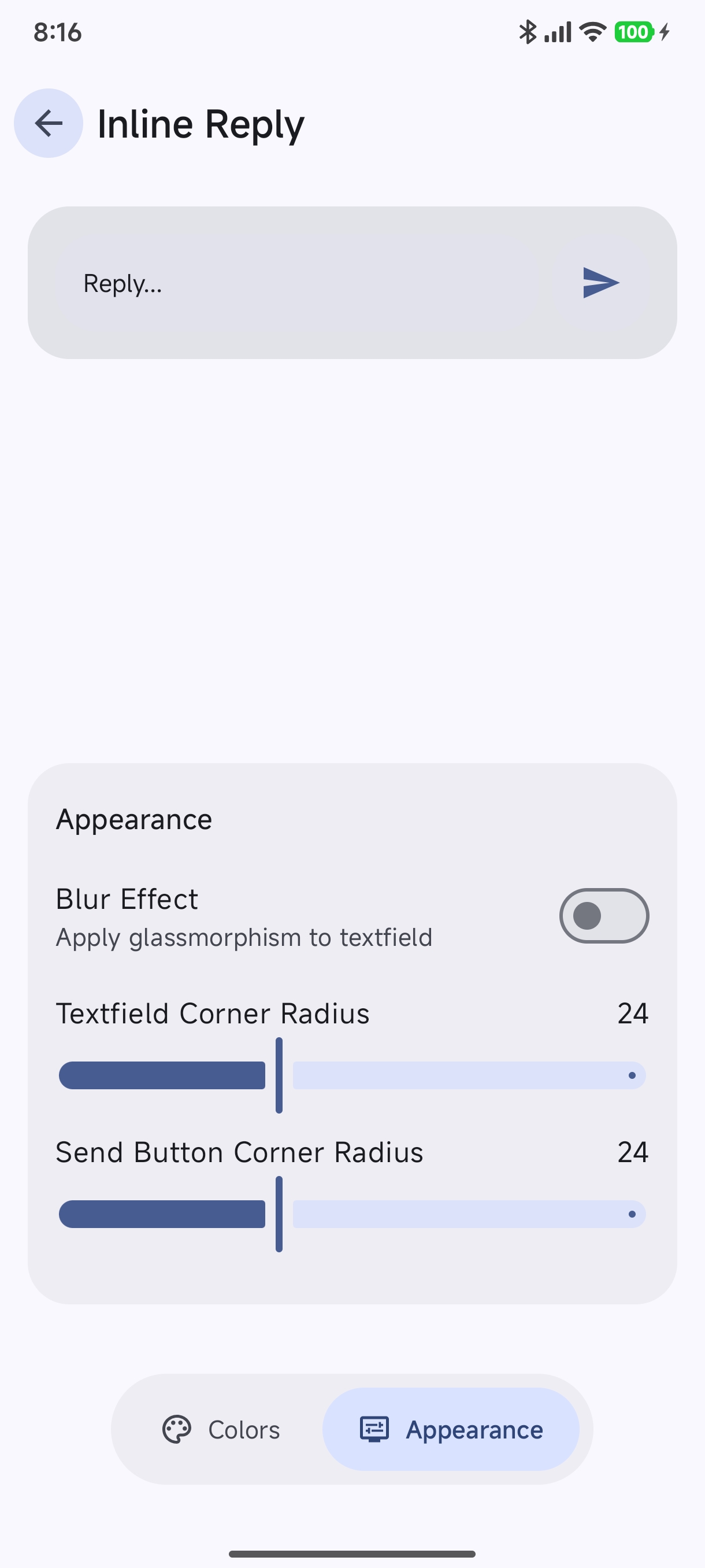 Inline Reply Appearance Settings