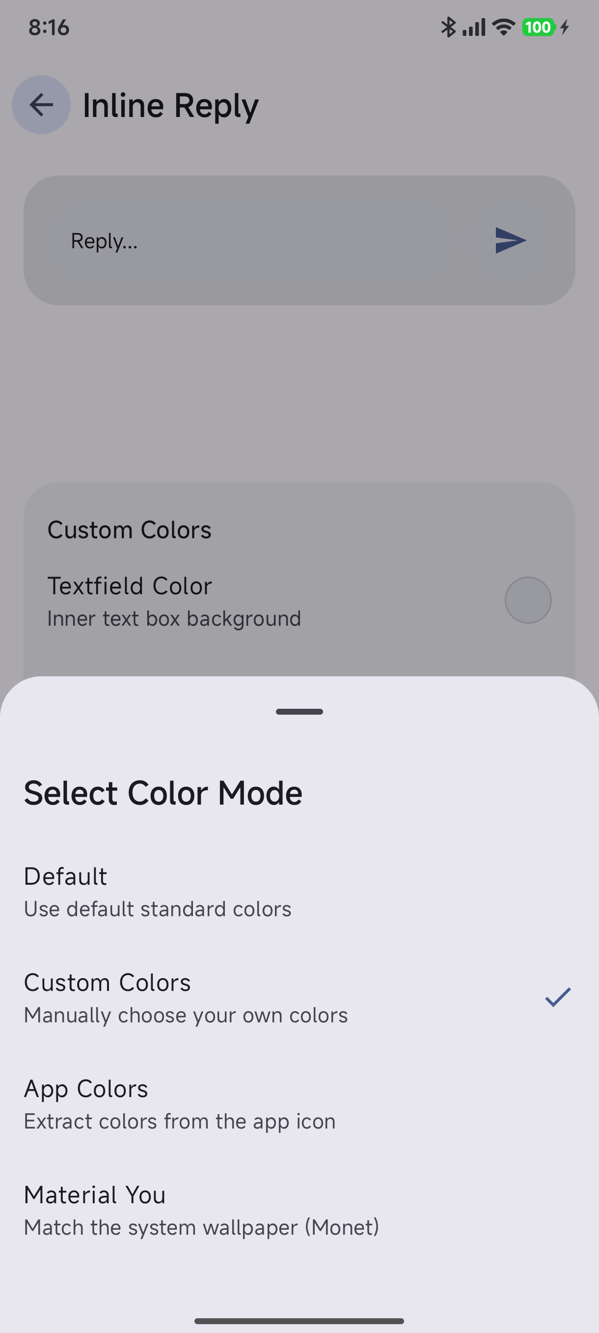 Inline Reply Color Mode Picker