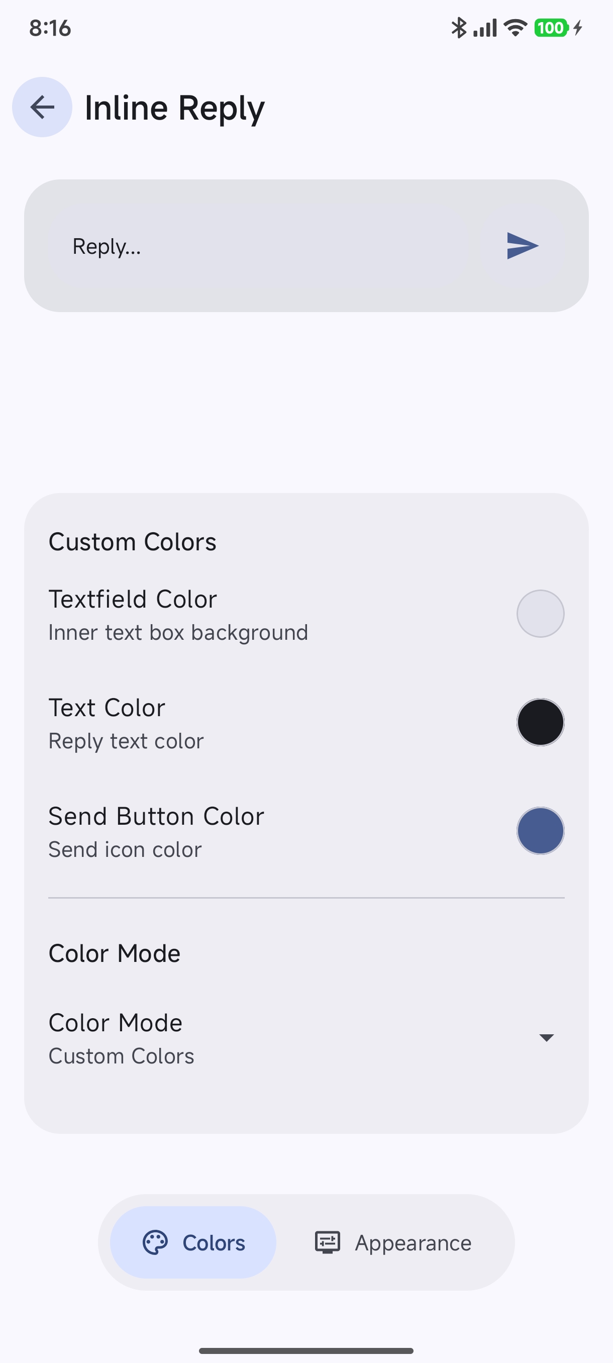 Inline Reply Custom Colors