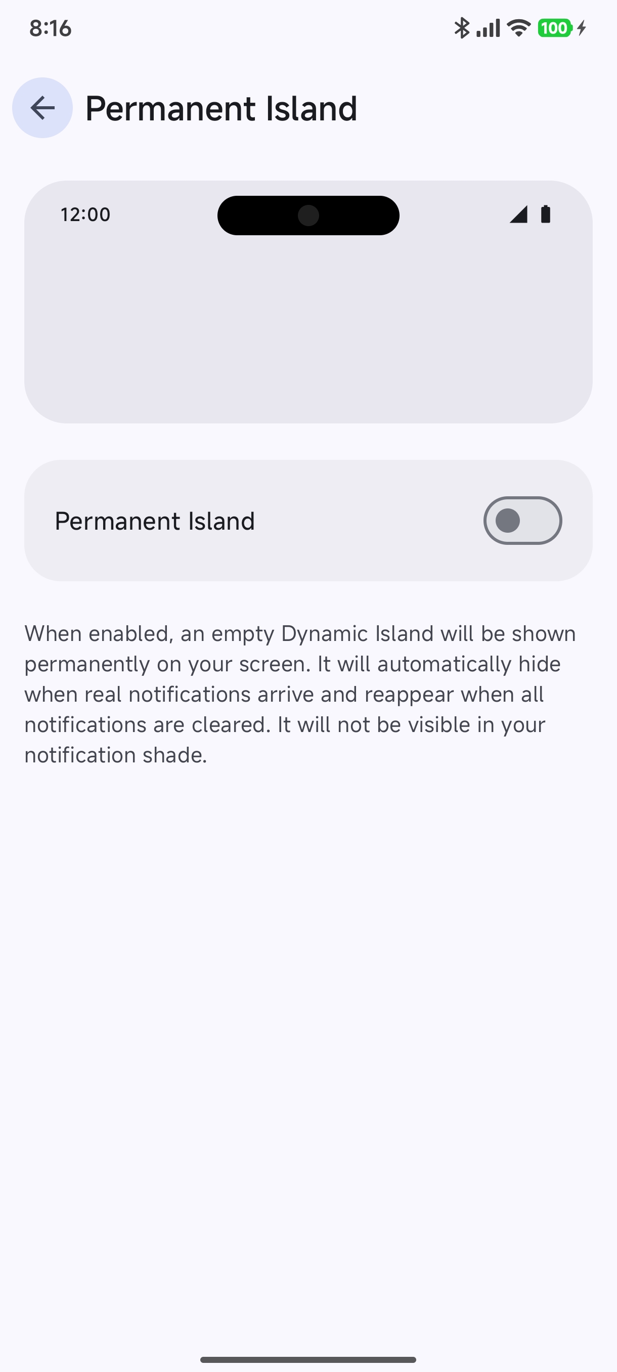 Permanent Island Configuration Screen