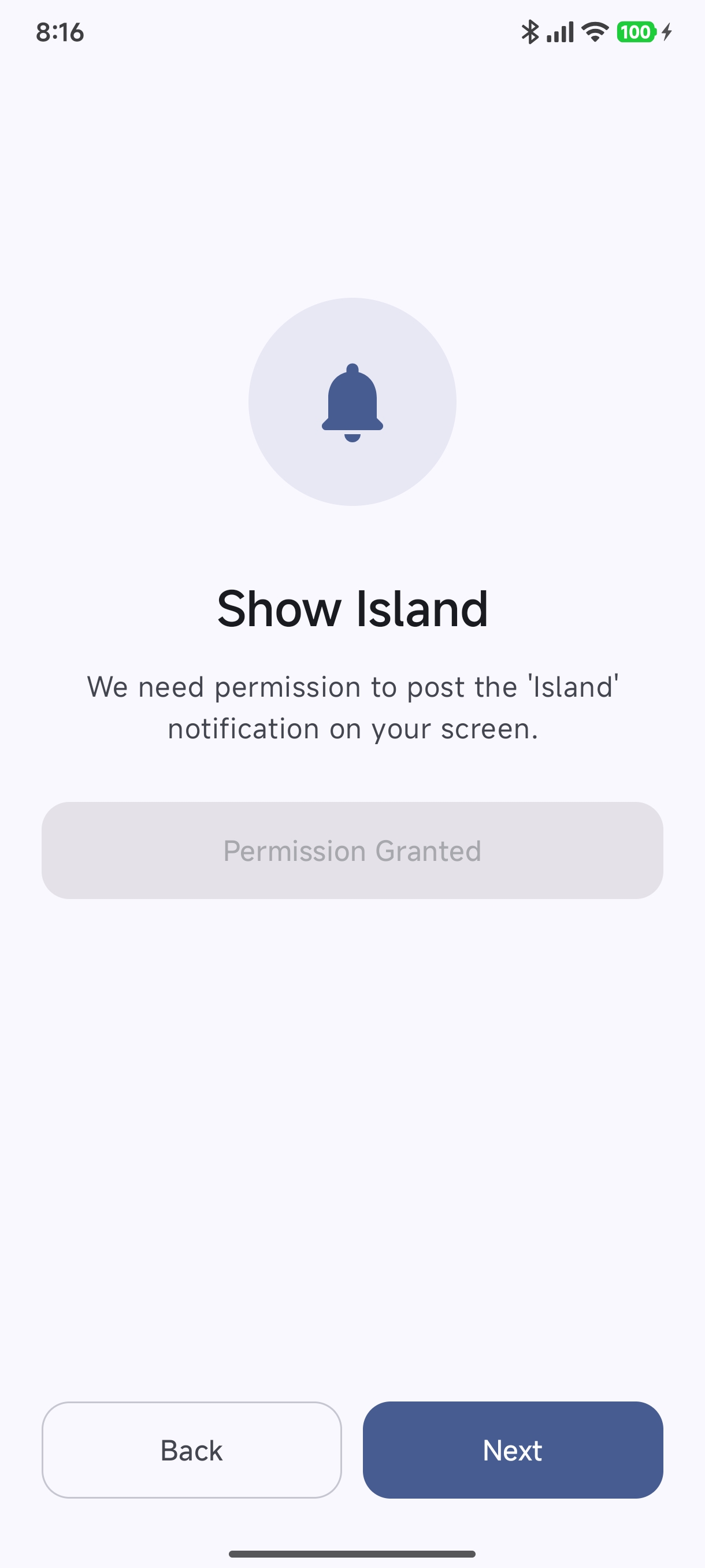 Show Island Notification Permission