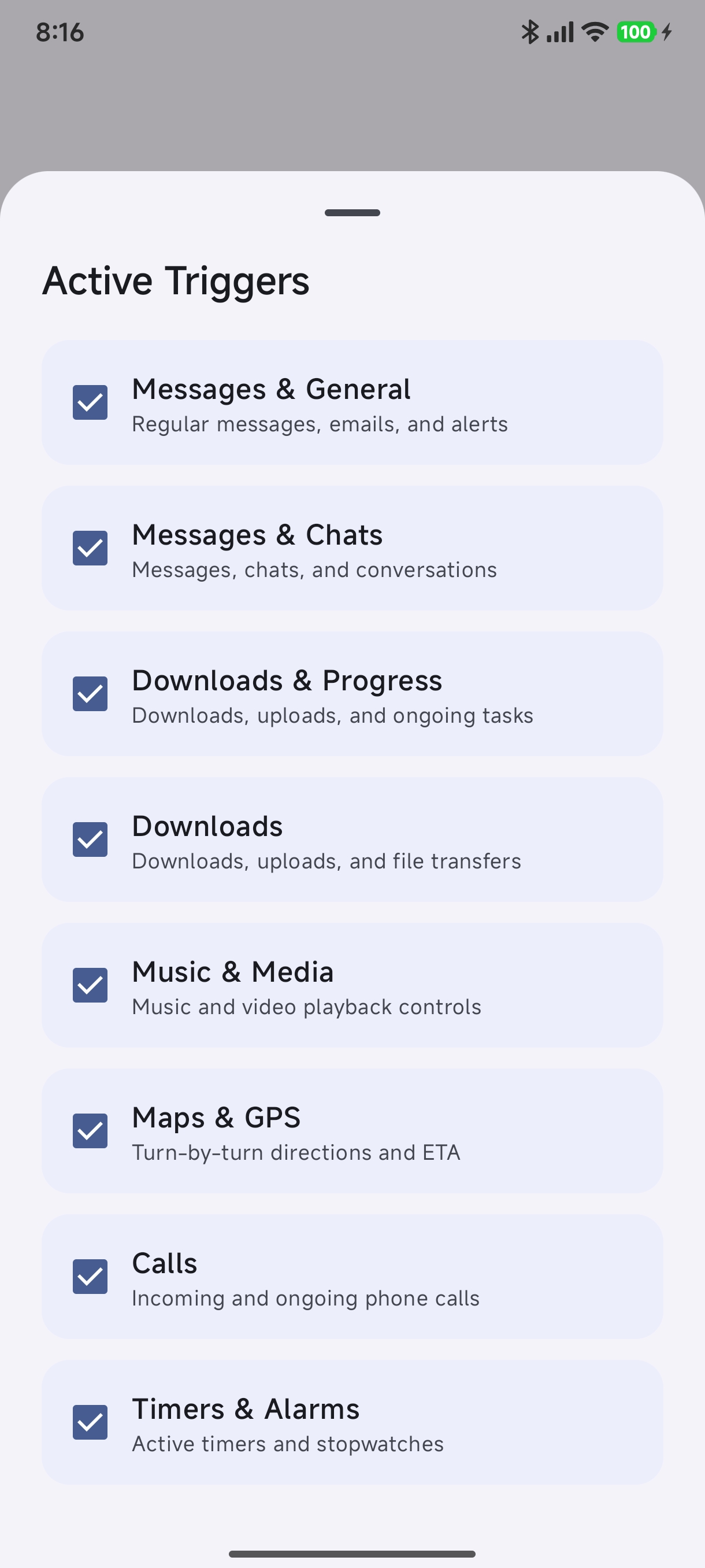 Active Triggers Modal Sheet