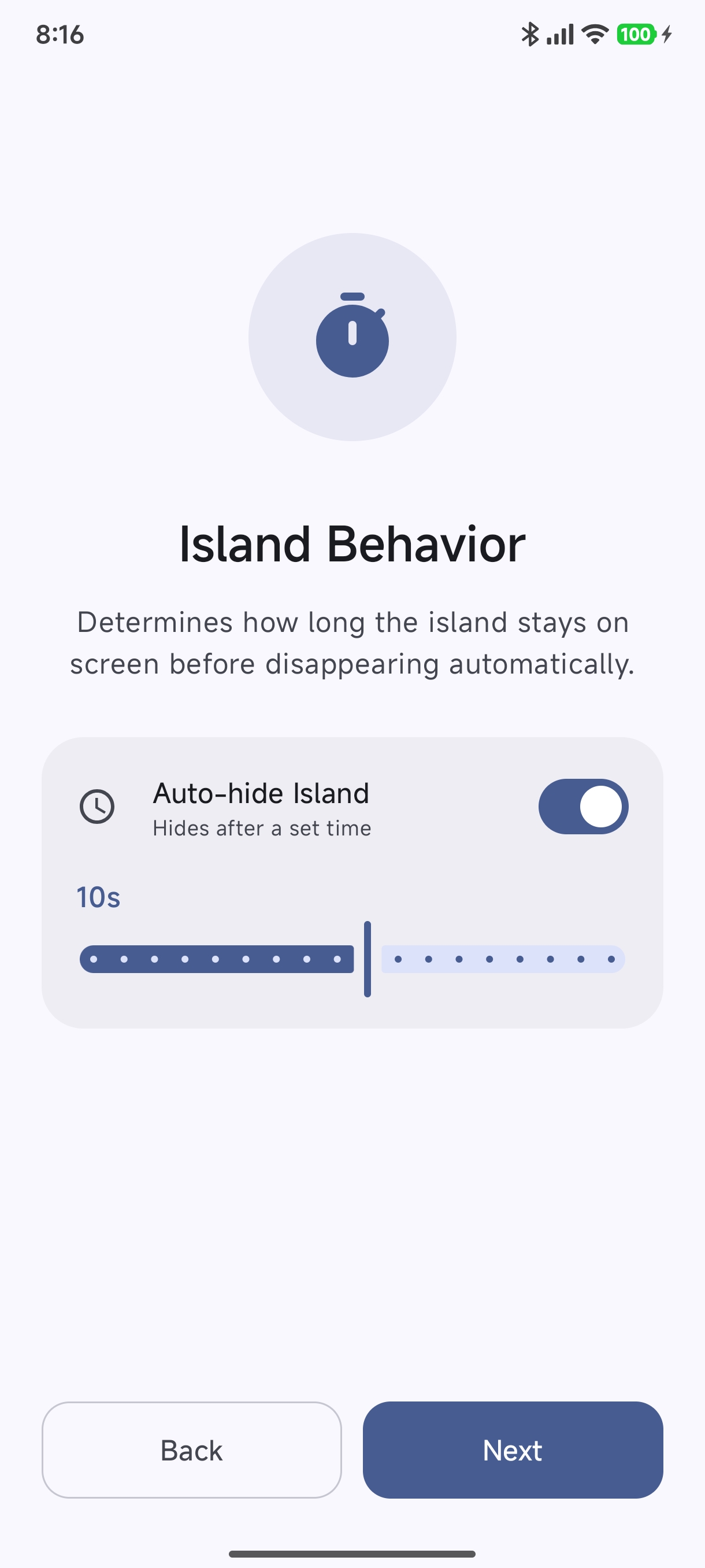 Auto-hide Island Timeout Slider
