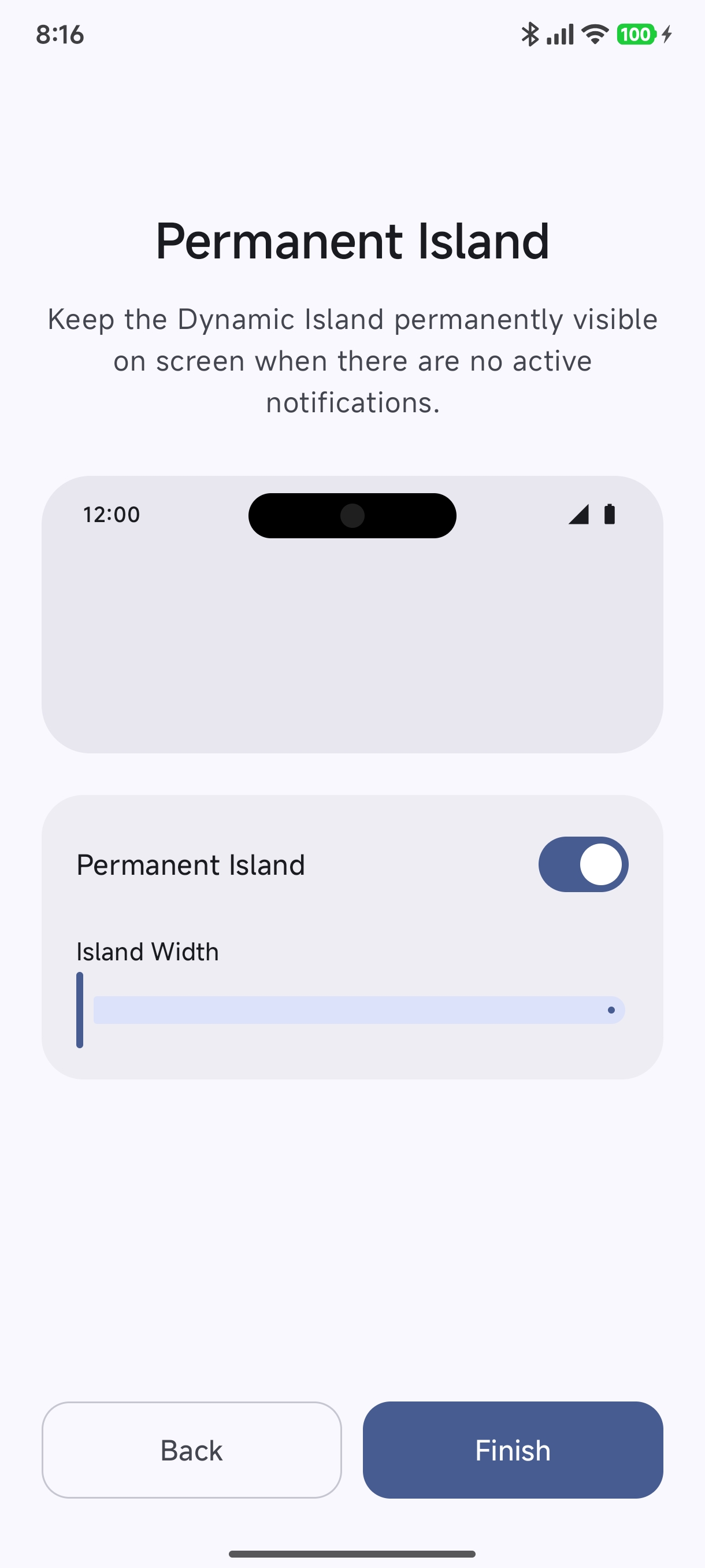 Permanent Island Enabled with Width Slider