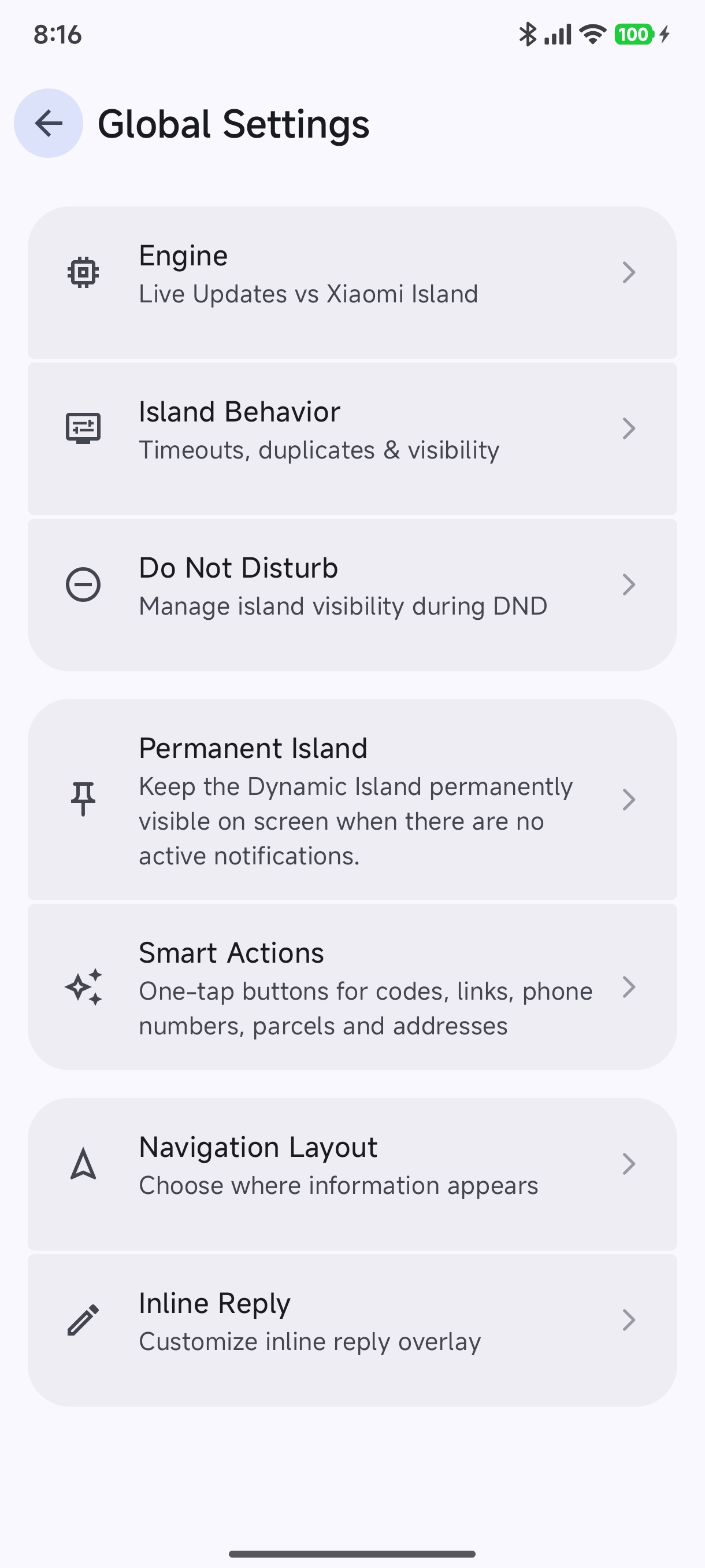 Global Settings Menu
