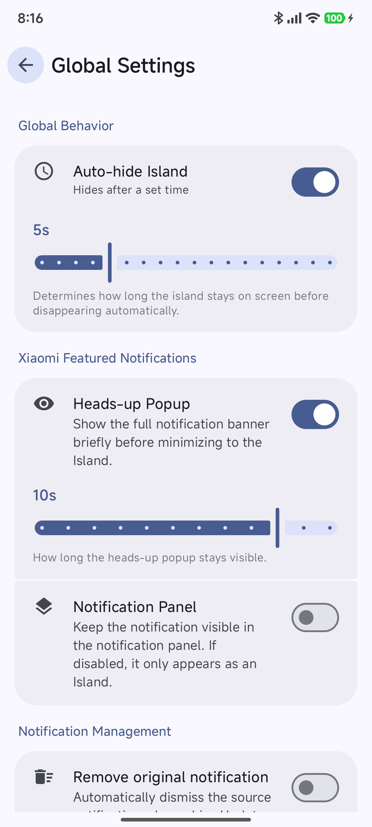 Island Behavior Settings