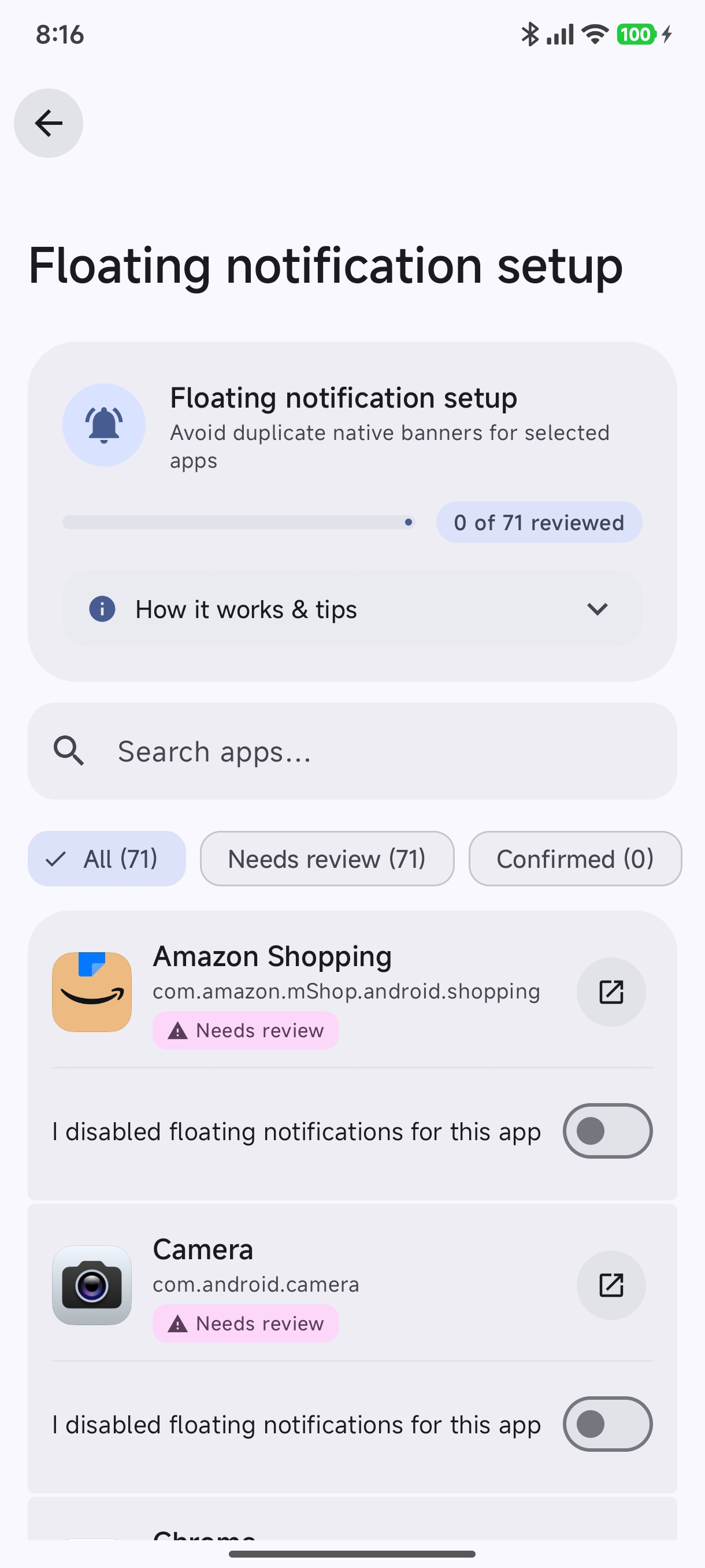 Floating Notification Setup Screen