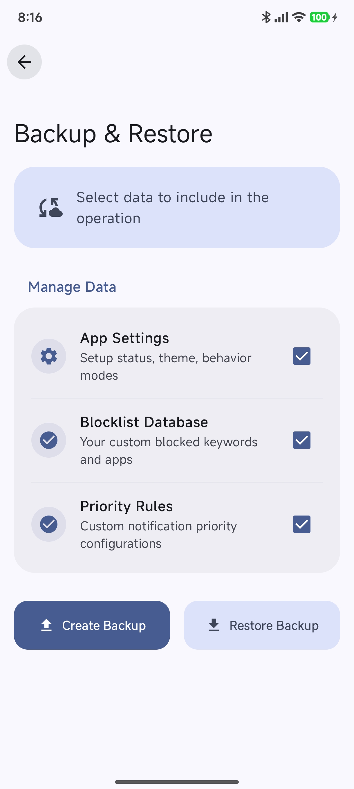Backup & Restore Screen