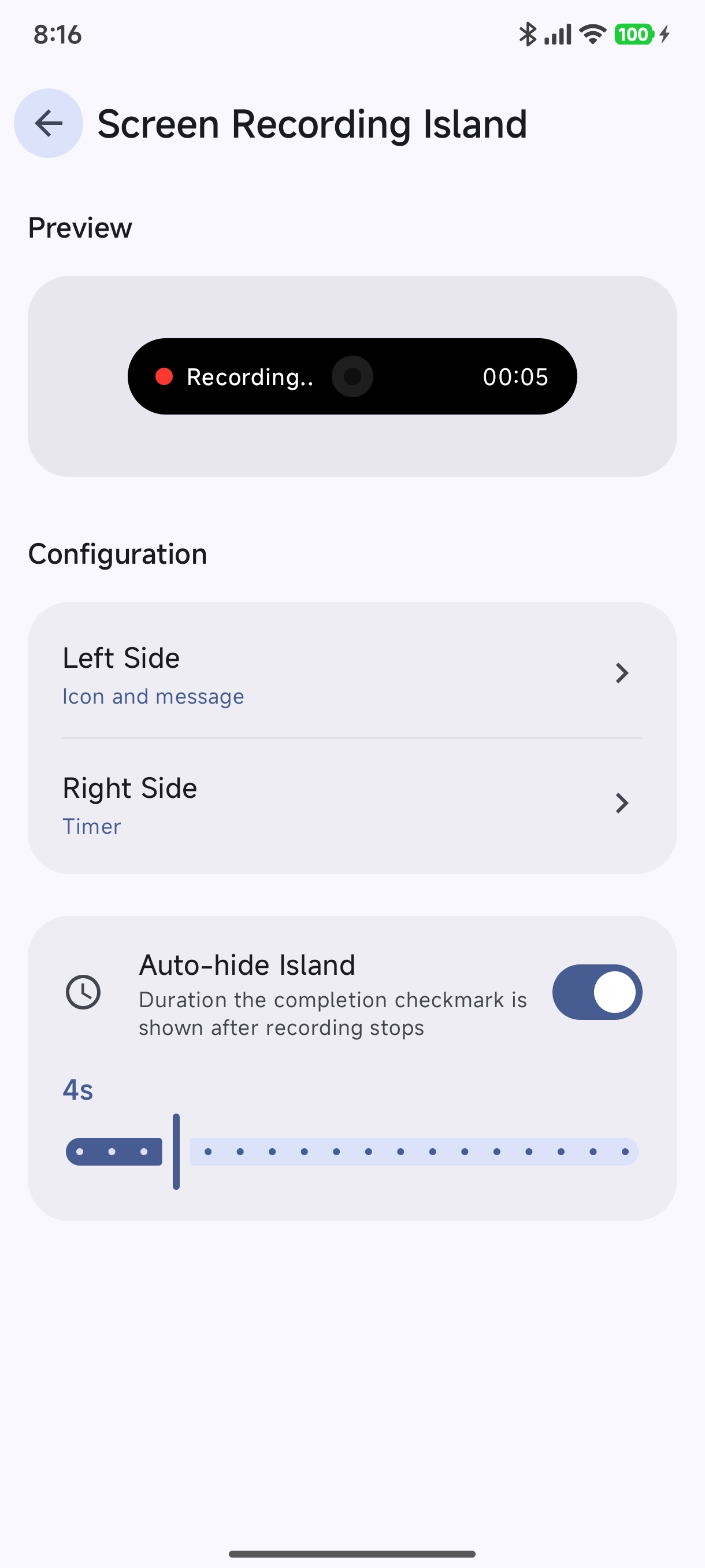 Screen Recording Island Configuration