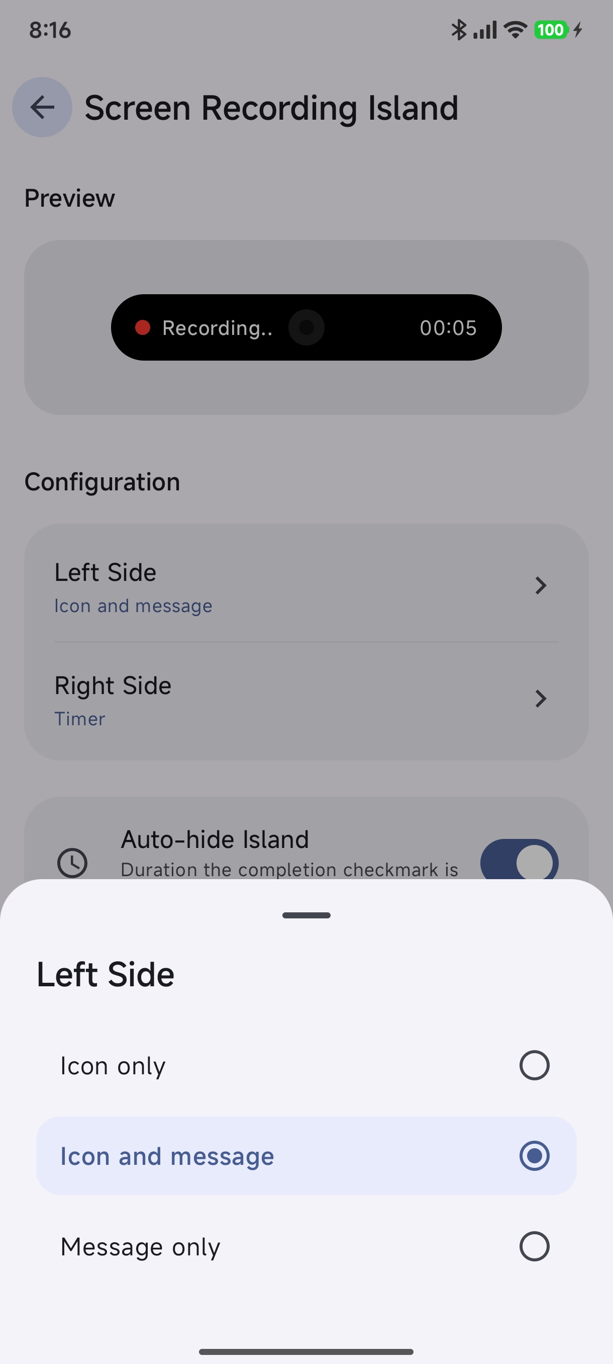 Screen Recording Left Side Options