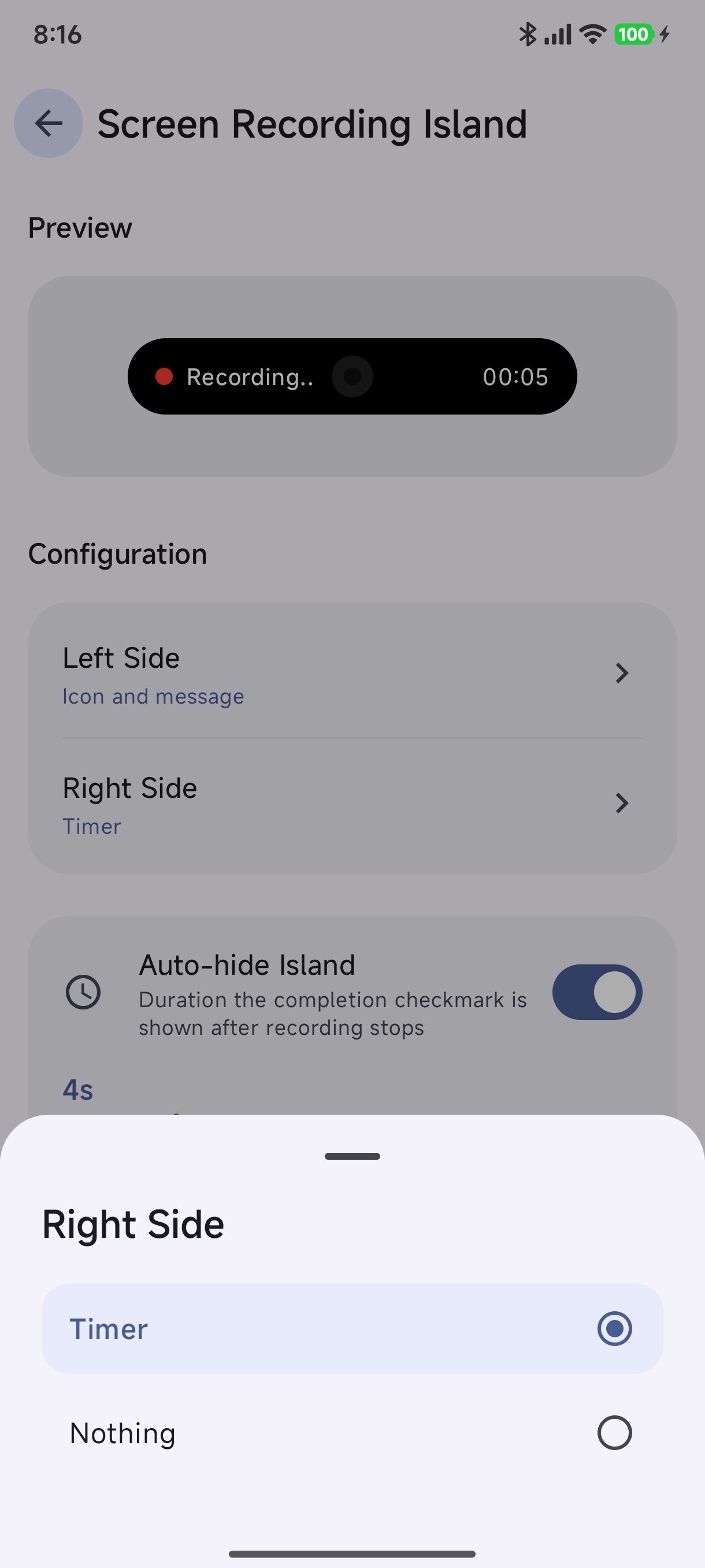 Screen Recording Right Side Options