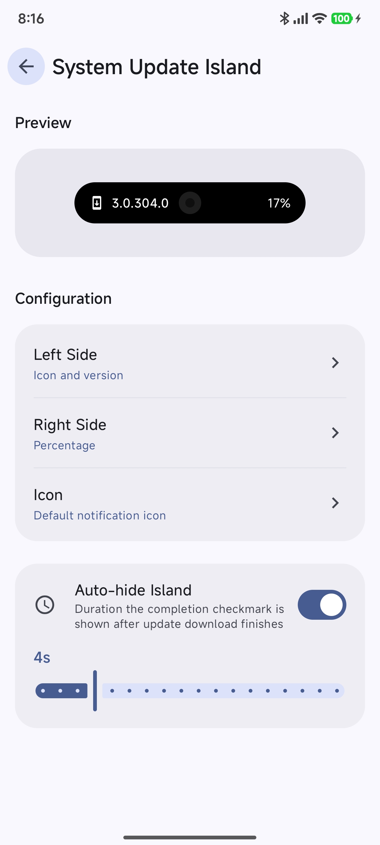 System Update Island Configuration