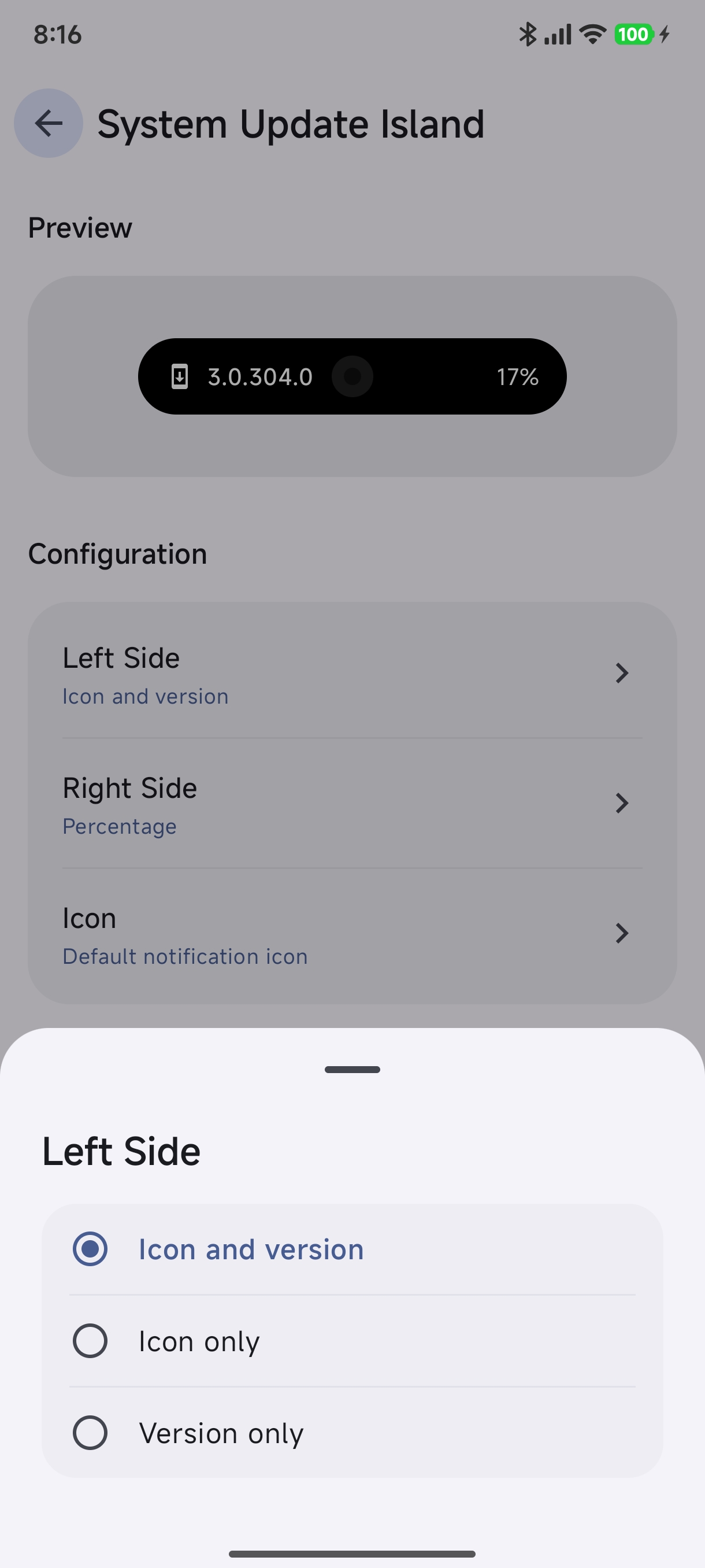 System Update Left Side Options