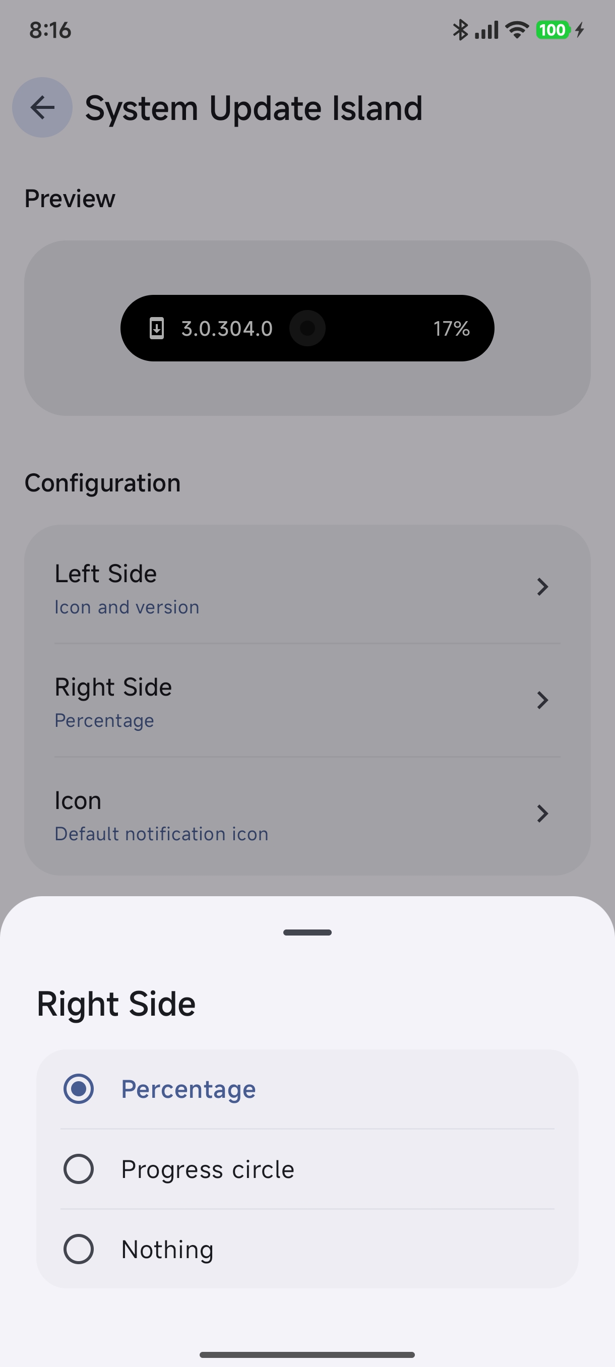 System Update Right Side Options