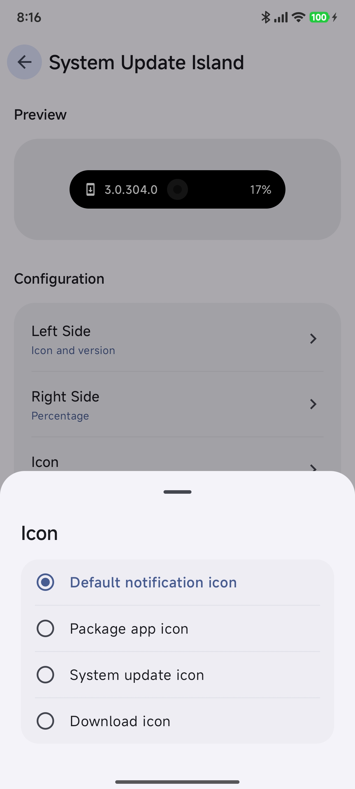 System Update Icon Selection Sheet