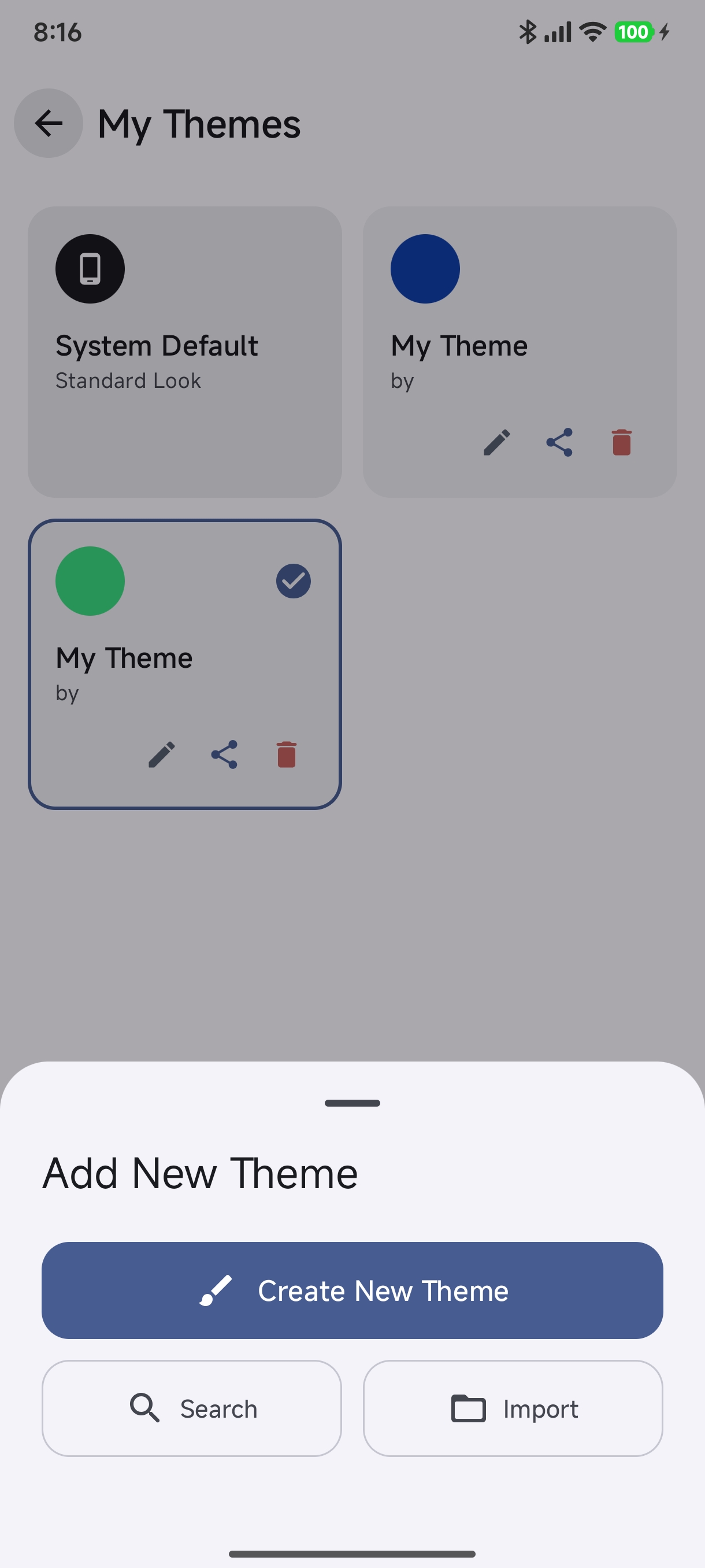 Add New Theme Action Sheet