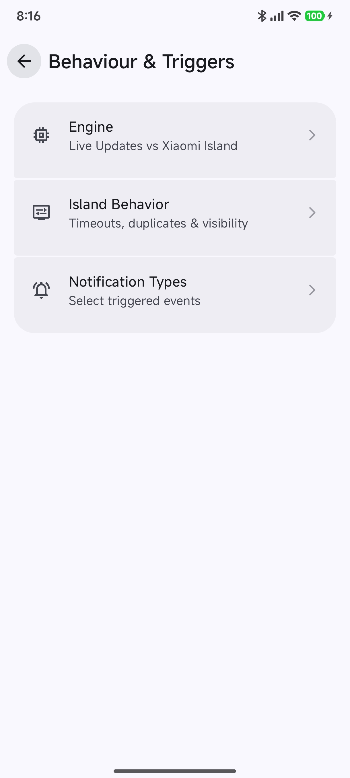 Behavior & Triggers Menu