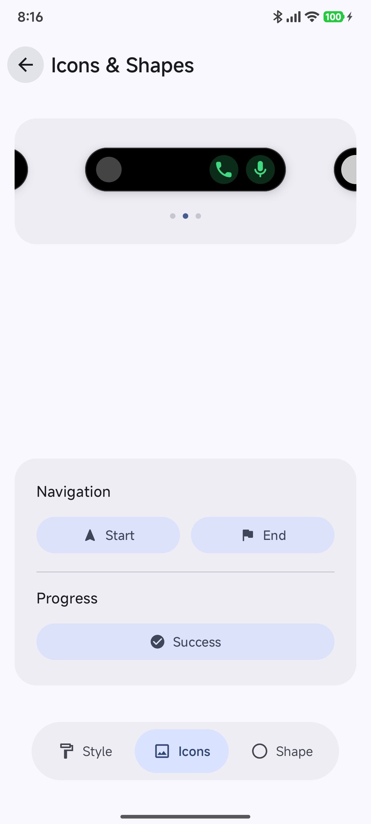 Navigation and Progress Icon Options
