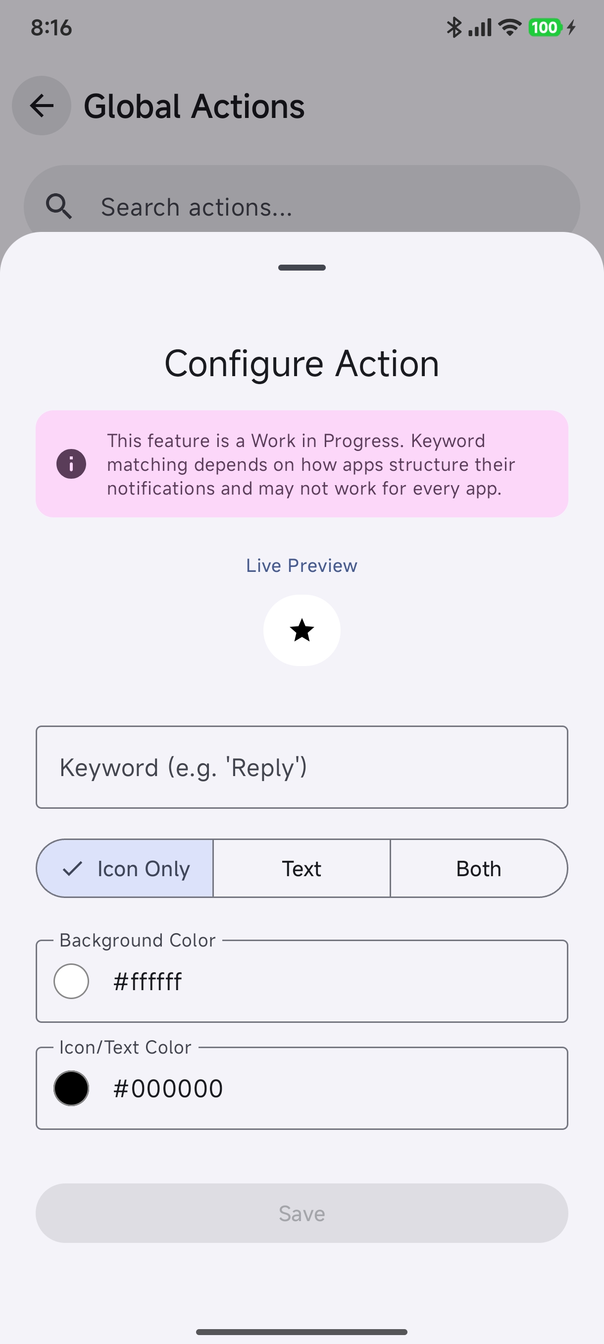 Configure Action Dialog