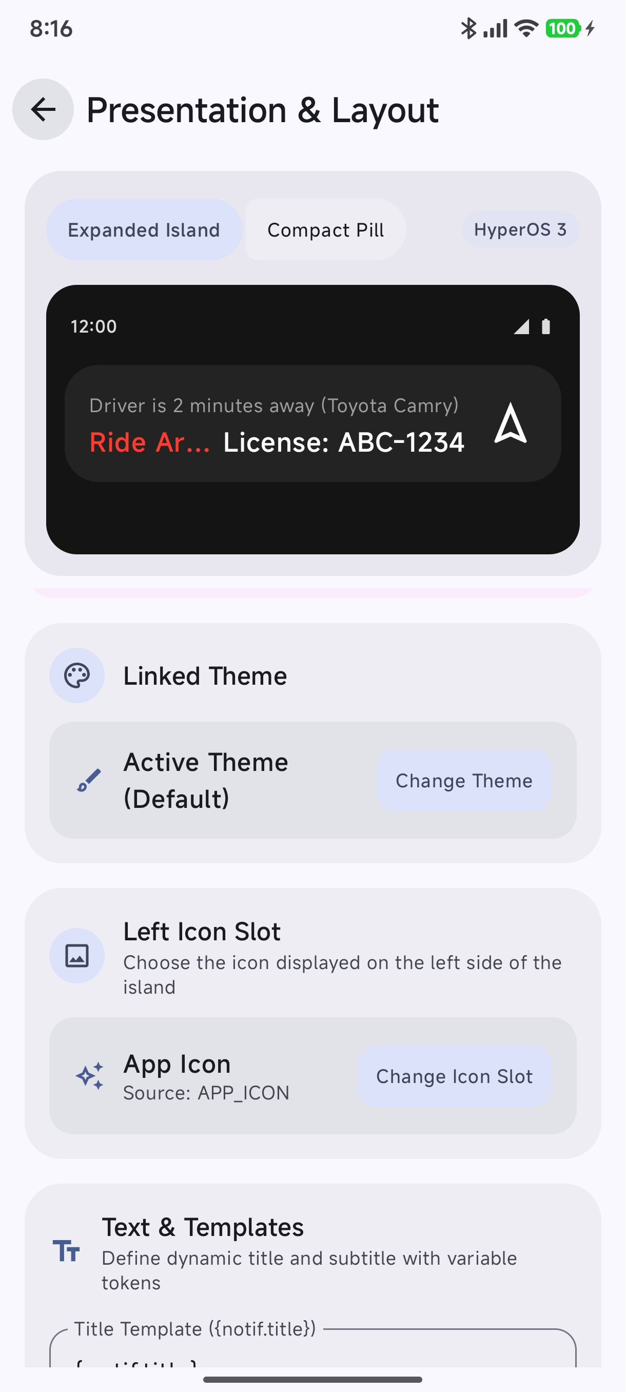 Theme and Icon Slot Configuration