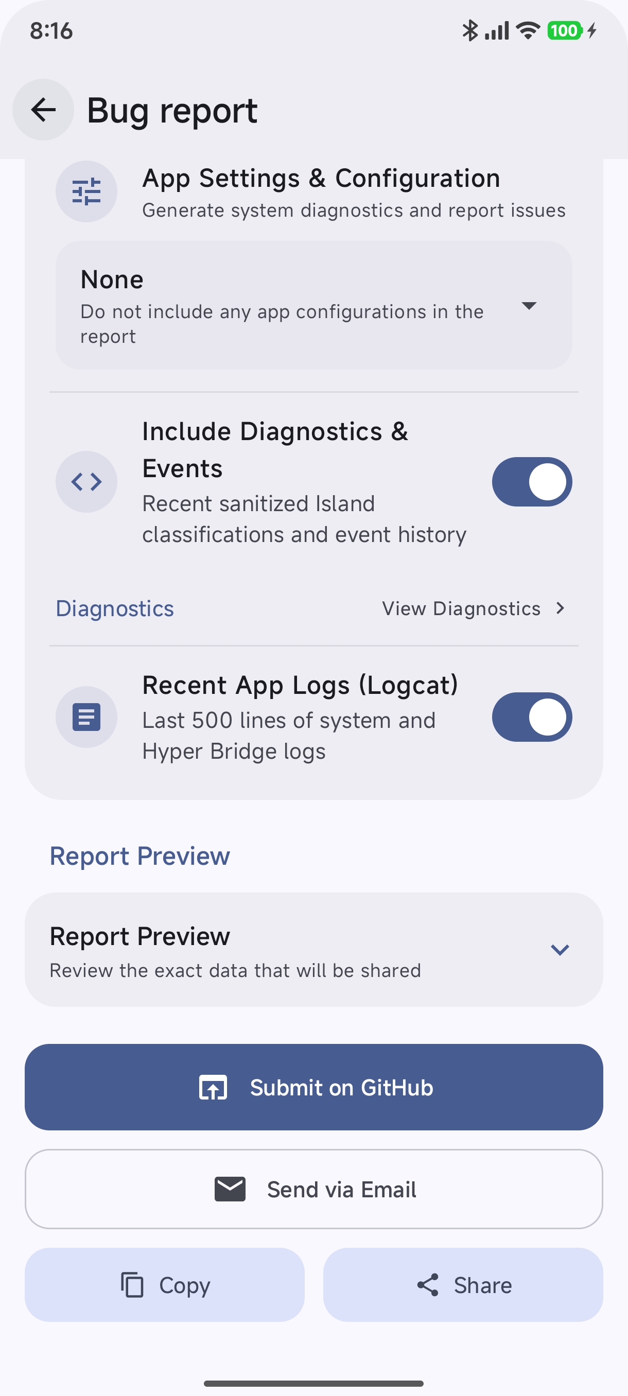 Bug Report Submission Actions