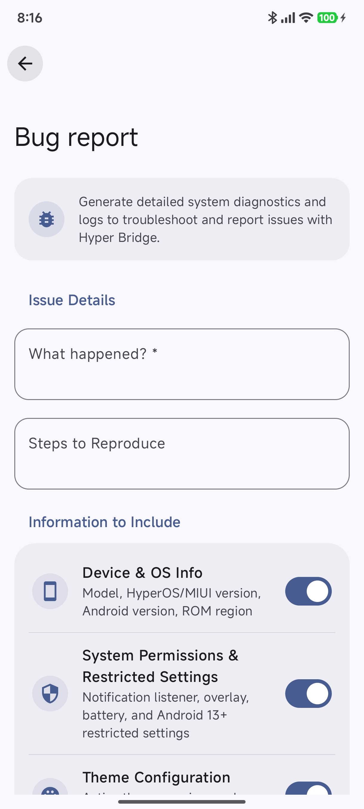 Bug Report Input Form