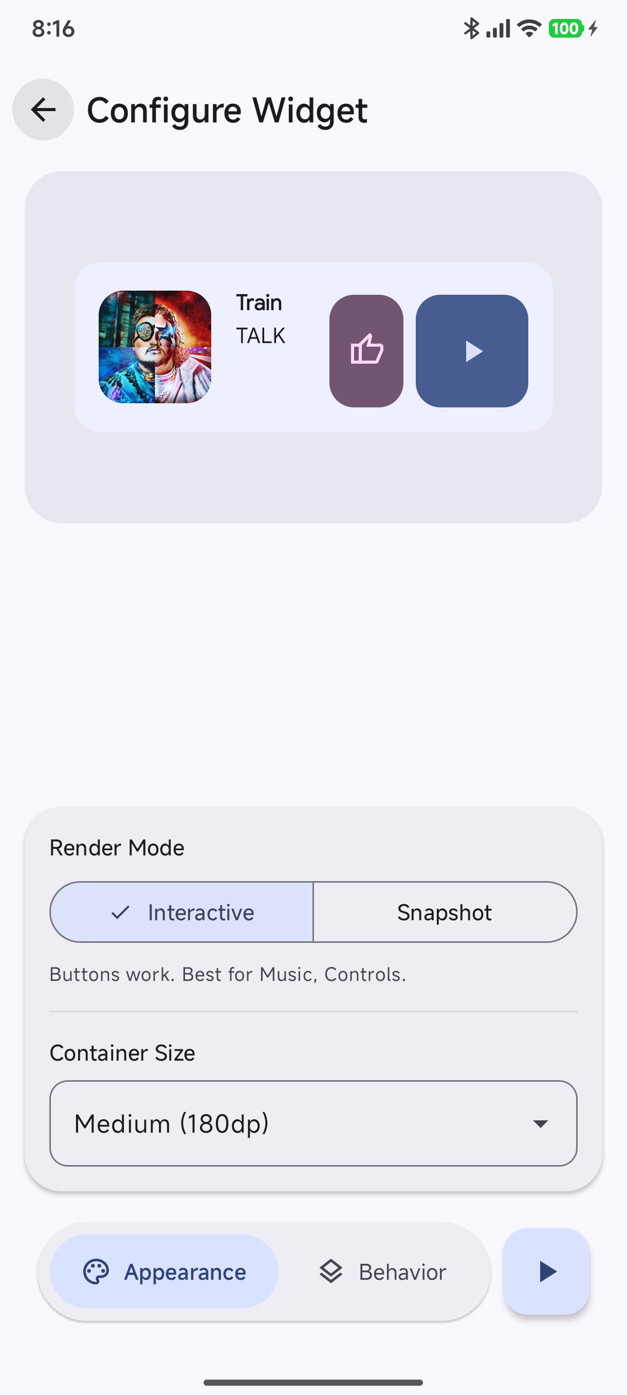Widget Appearance Configuration - Interactive Mode