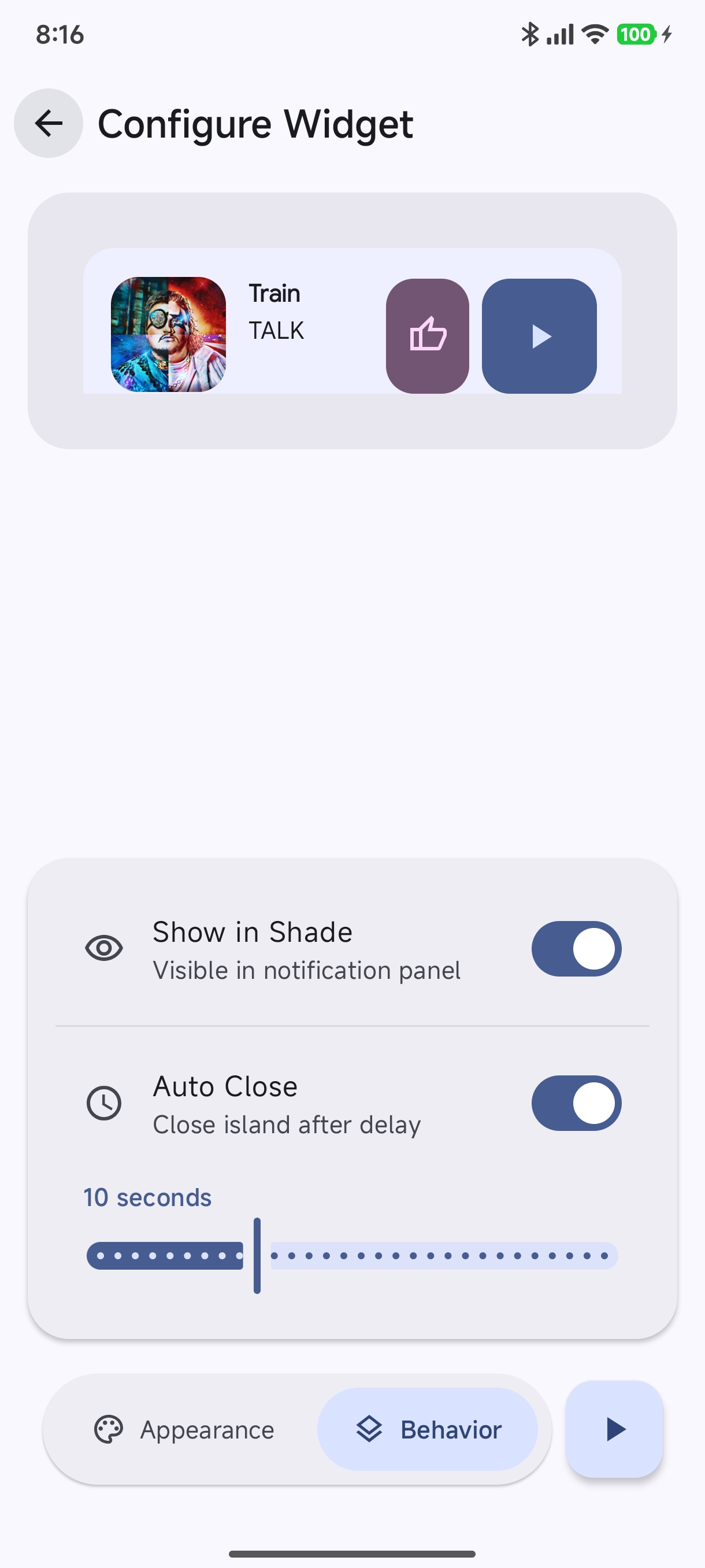 Widget Behavior Configuration - Auto Close Slider